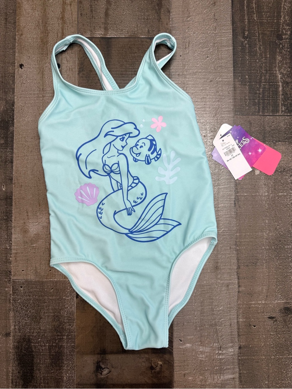 NWT Disney Princess Light Aqua Mermaid One-Piece Swimsuit size 4T